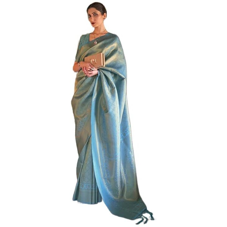 MADHUHANSH Women's kanjivaram banarasi silk saree Zari Woven for festival Wedding silk with rich pallu Design sarees for women with Unstitched blouse piece (SKYBLUE)