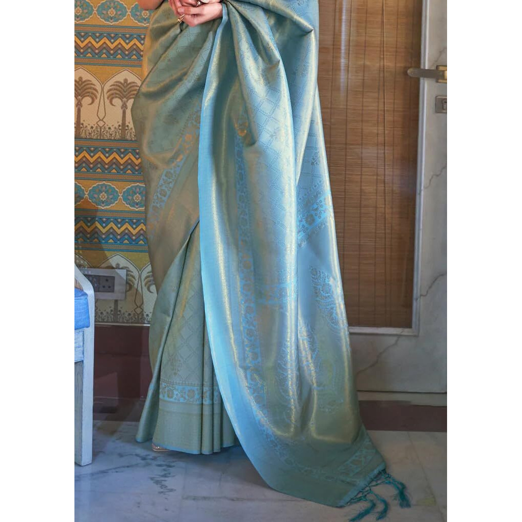MADHUHANSH Women's kanjivaram banarasi silk saree Zari Woven for festival Wedding silk with rich pallu Design sarees for women with Unstitched blouse piece (SKYBLUE)