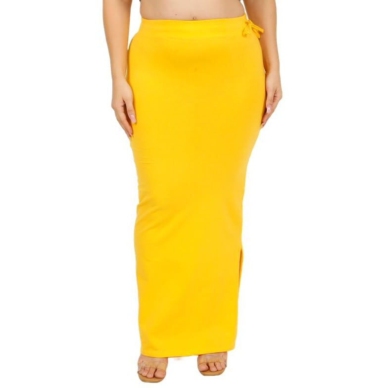 Georgio Martini - First Time In India Plus Size Cotton Lycra Saree Shapewear for Women Straight Cut Skirt with Side Cut | Shape Wear Dress for Sarees | Petticoat with Drawstring Yellow-XL