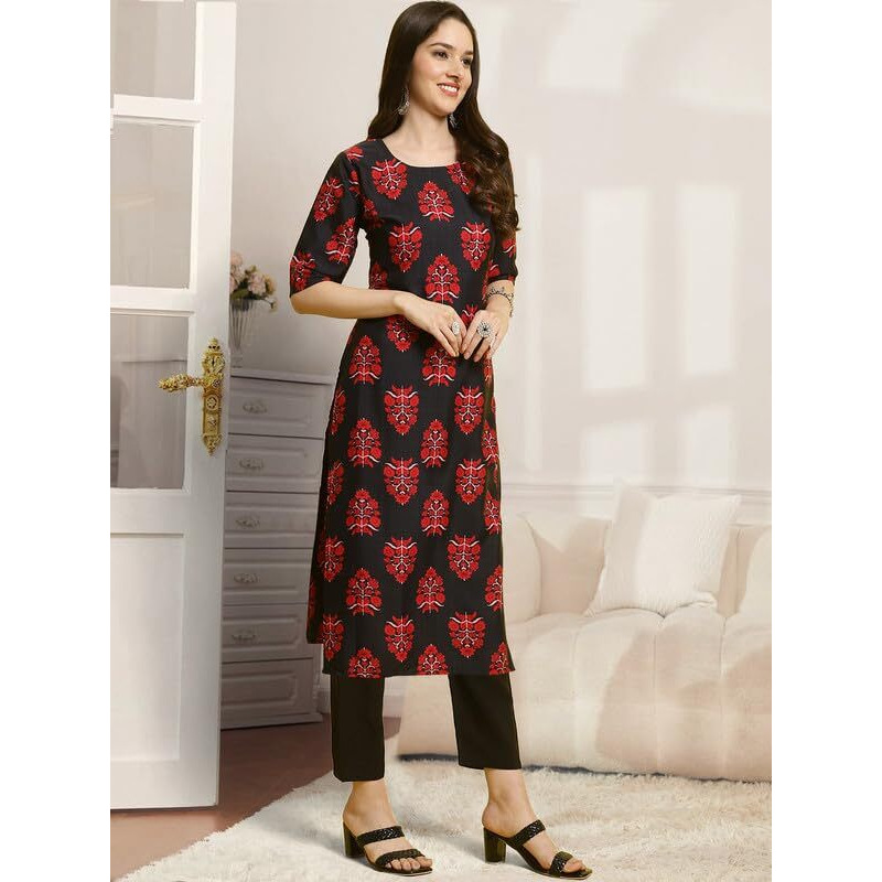 Pinkmint Kurta & Pant Set ll Printed Kurti ll Combo Kurta Set ll (Pack of 2) Red-Black