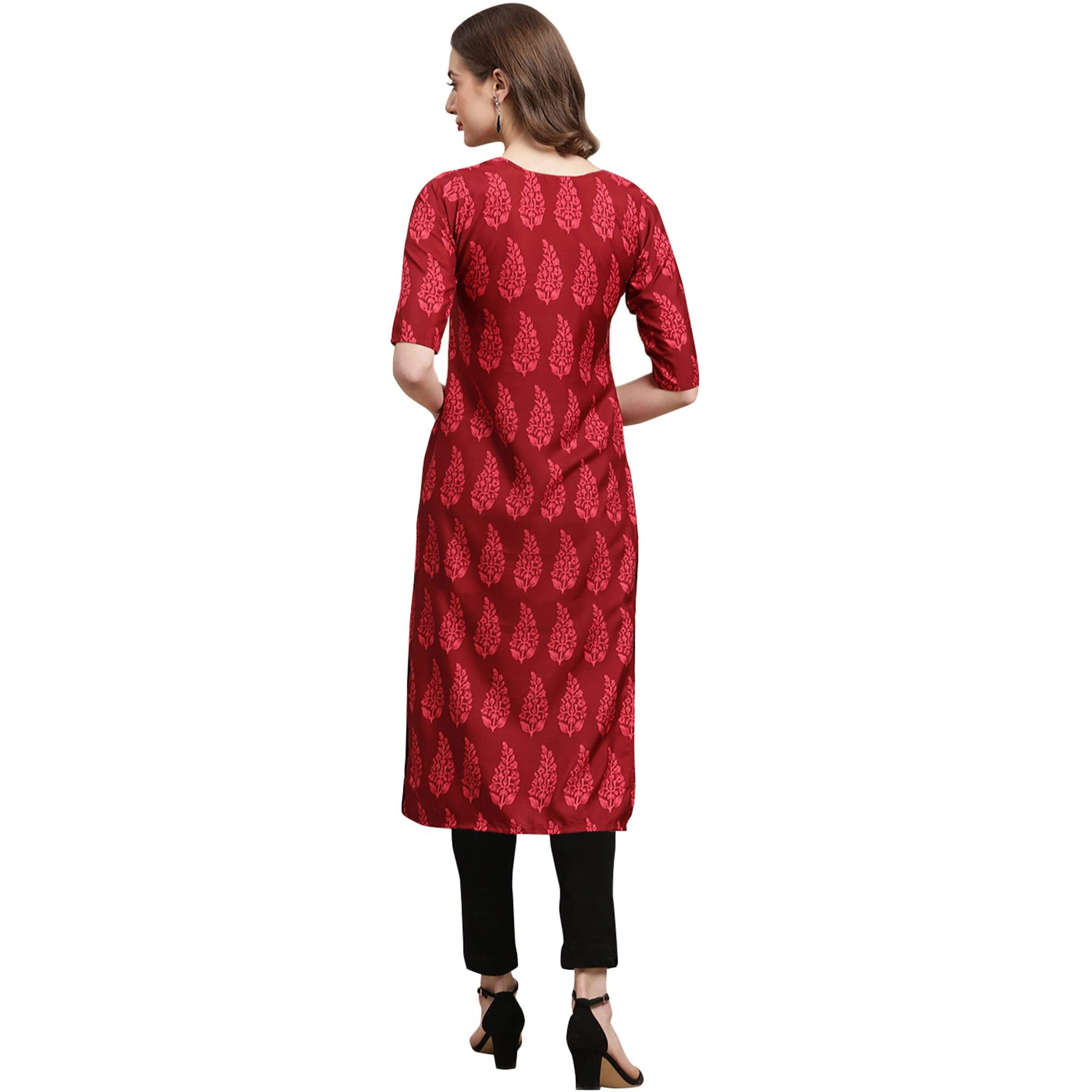 Pinkmint Women's Crepe Digital Print Straight Kurta Pack of 6 [CR-337-338-344-369-368-372-L]