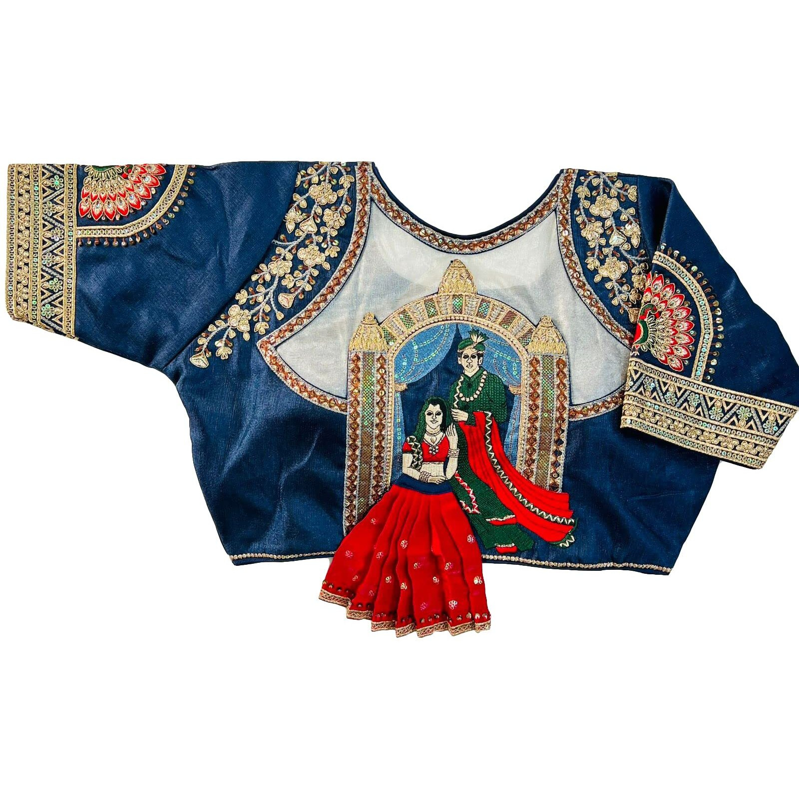Pujia Mills Women's Heavy Milan Silk Codding Sequins Handwork Half Sleeve Navy Blue Color Blouse Women's Bridal Blouse Readymade Heavy Work Readymade Saree Blouse for Women Bridal Blouse for Wedding