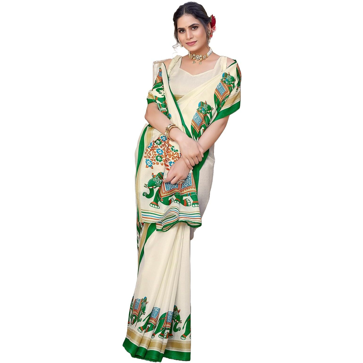 Yashika Women's Art Silk Saree Printed Saree With Unstitched Blouse Material - Suitable For All Indian Occasions and Festivals (AZ-YS-OG-KALAMKARI 11 GREEN)