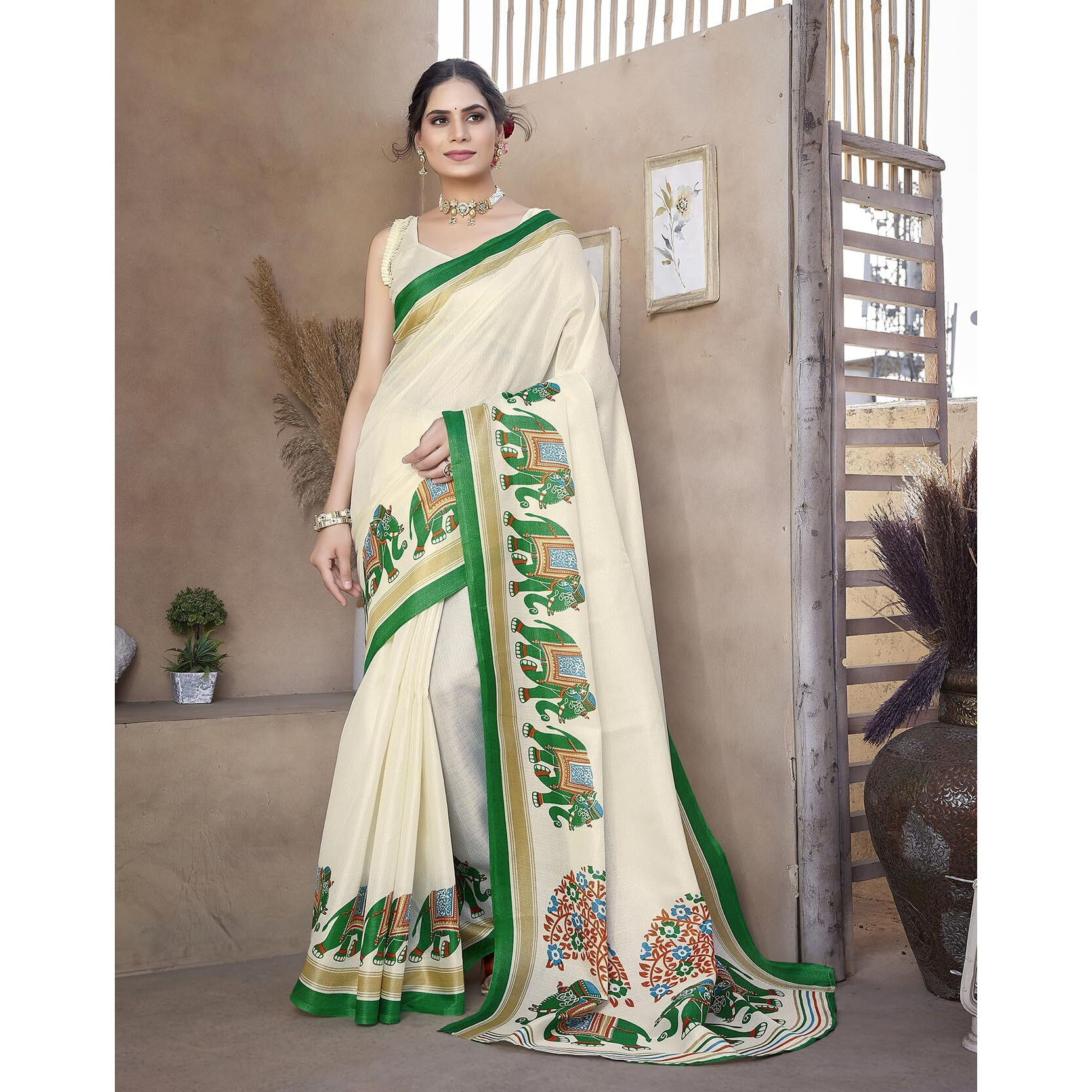 Yashika Women's Art Silk Saree Printed Saree With Unstitched Blouse Material - Suitable For All Indian Occasions and Festivals (AZ-YS-OG-KALAMKARI 11 GREEN)