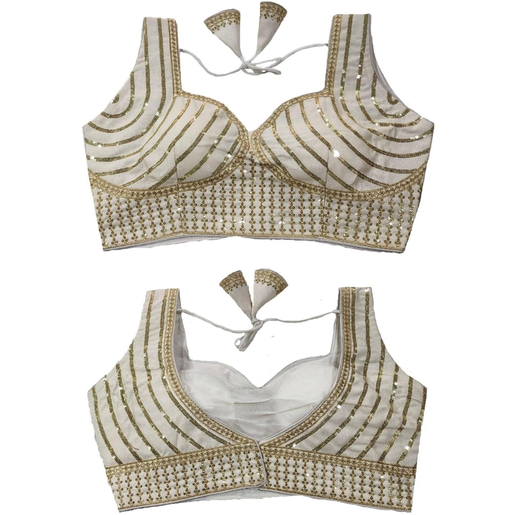 Vihu Fashion Women's Readymade Blouse Embroidery Multi Coding Gold Thread Indian Ethnic Designer Stitched Readymade Saree Sleeveless Cream Blouse for Women for Saree Lehenga Choli