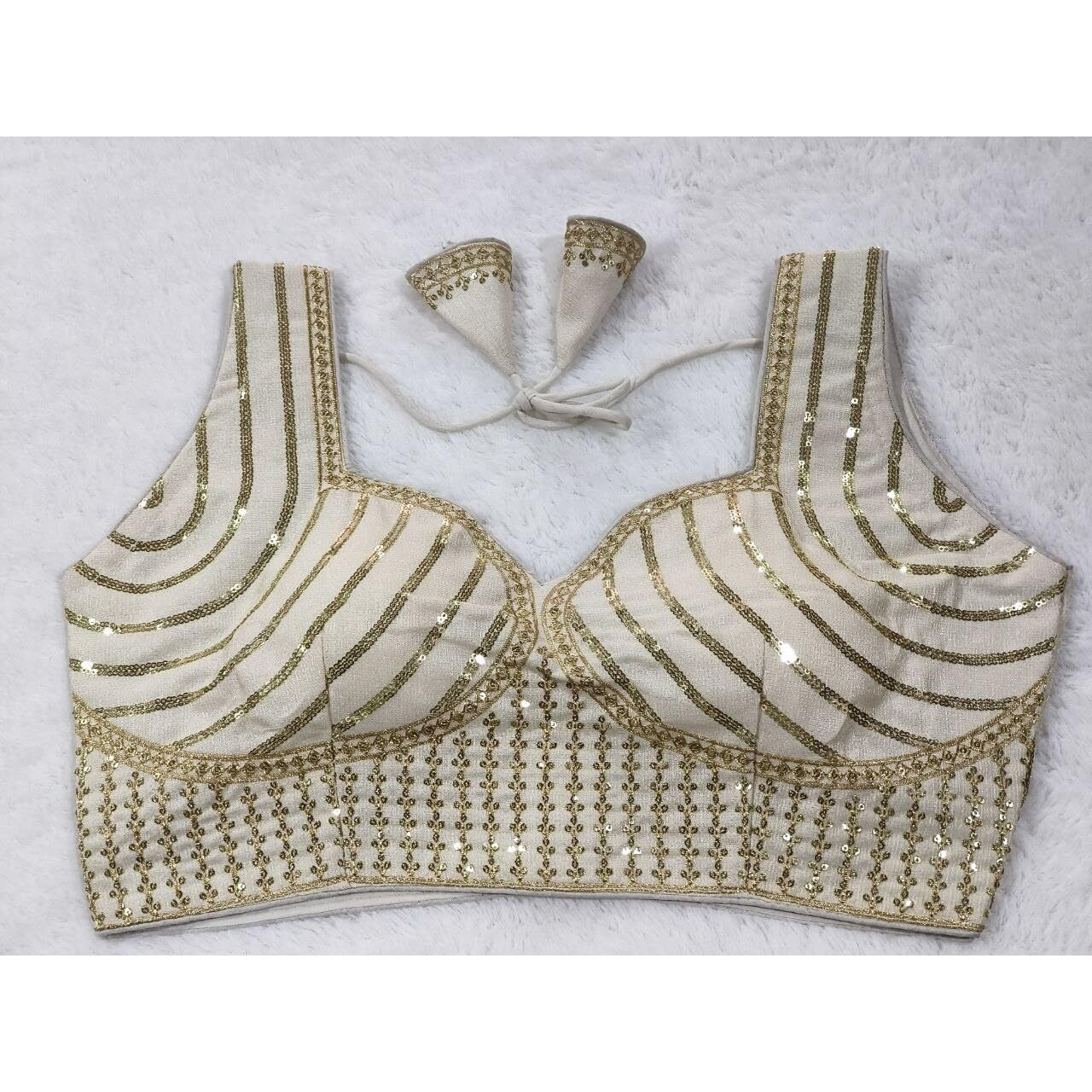 Vihu Fashion Women's Readymade Blouse Embroidery Multi Coding Gold Thread Indian Ethnic Designer Stitched Readymade Saree Sleeveless Cream Blouse for Women for Saree Lehenga Choli