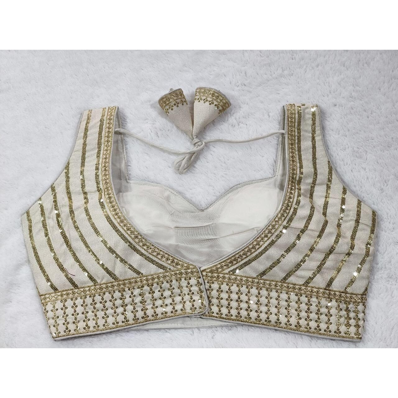 Vihu Fashion Women's Readymade Blouse Embroidery Multi Coding Gold Thread Indian Ethnic Designer Stitched Readymade Saree Sleeveless Cream Blouse for Women for Saree Lehenga Choli