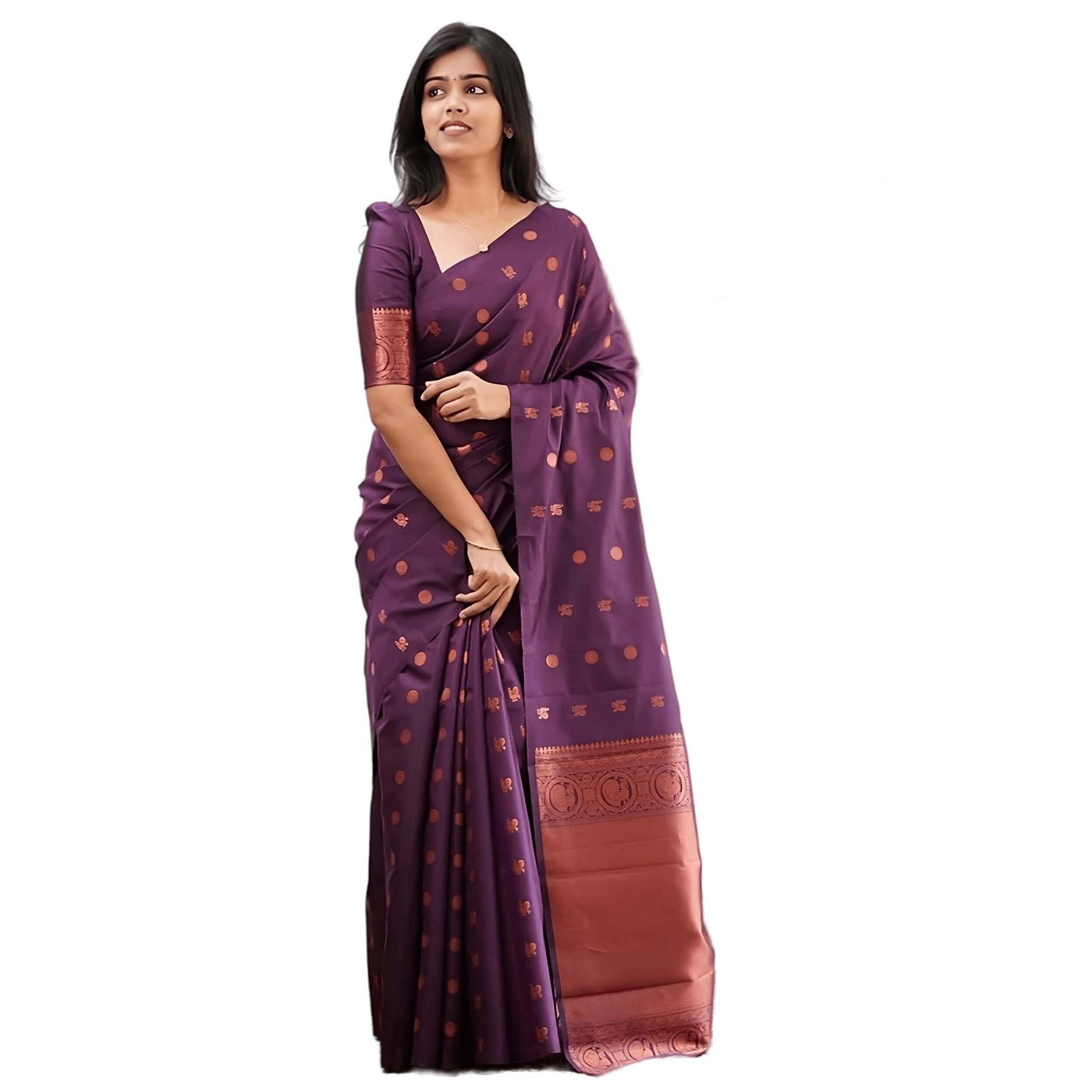 StyleScope Women's Banarasi Silk Jacquard Kanjivaram Saree With Litchi Silk Unstitched Blouse Piece (Silk GolaMor Wine_Wine_Free Size)
