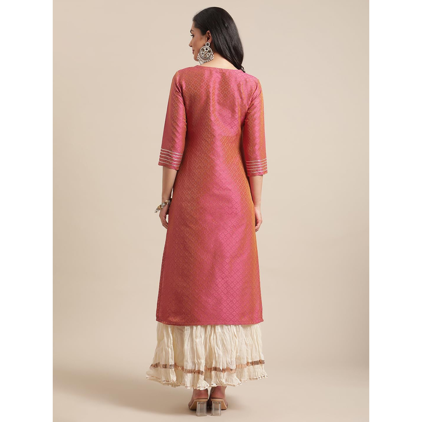 Varanga Women Pink Coral Gota Patti Kurta with Gota Embellished Sleeves  Kurta Set for Women, Dress for Women Stylish, Kurti Set with Dupatta for Women (Medium)