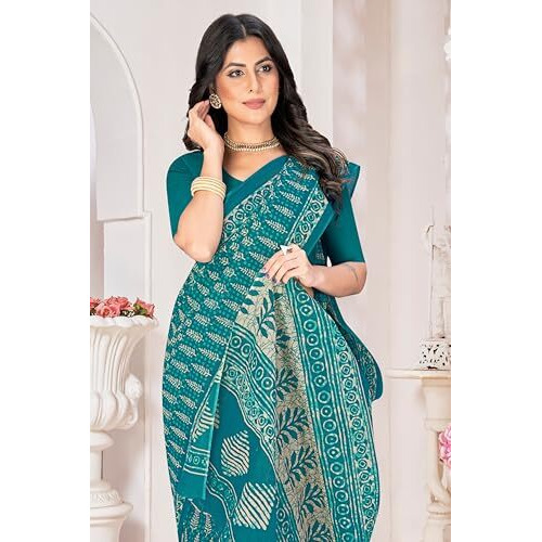 Tamaira Fashion Women's Plain Cotton Saree (2499_Seagreen