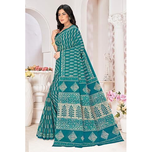 Tamaira Fashion Women's Plain Cotton Saree (2499_Seagreen