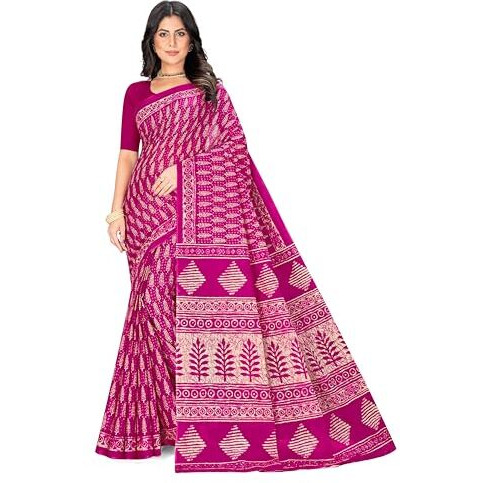 Tamaira Fashion Women's Plain Cotton Saree (2499_RaniPink_Rani Pink)