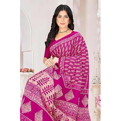 Tamaira Fashion Women's Plain Cotton Saree (2499_RaniPink_Rani Pink)