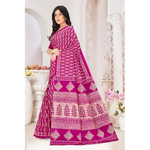 Tamaira Fashion Women's Plain Cotton Saree (2499_RaniPink_Rani Pink)