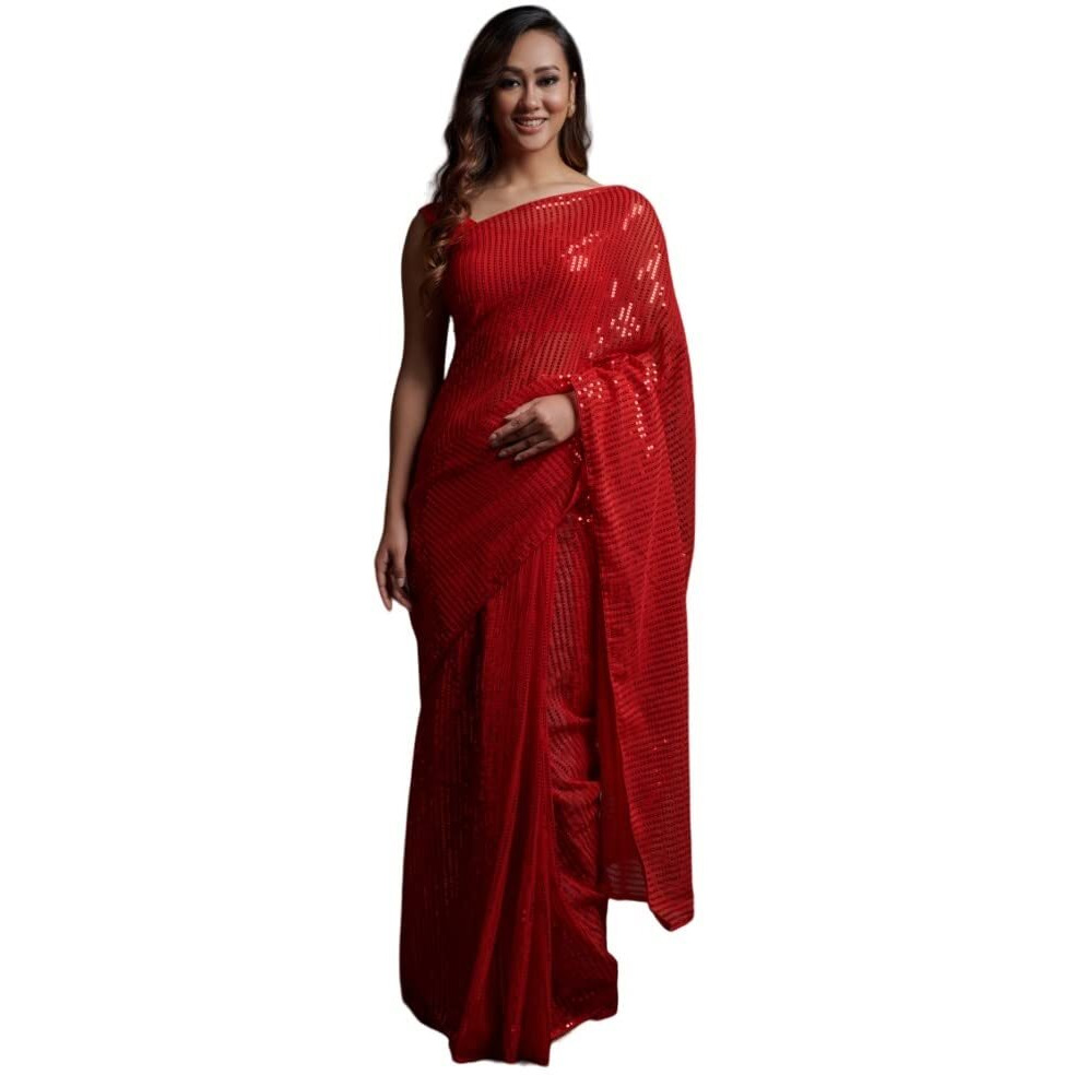 Regolith Designer Sarees women georgette sequence sarees for women with fancy saree blouse piece