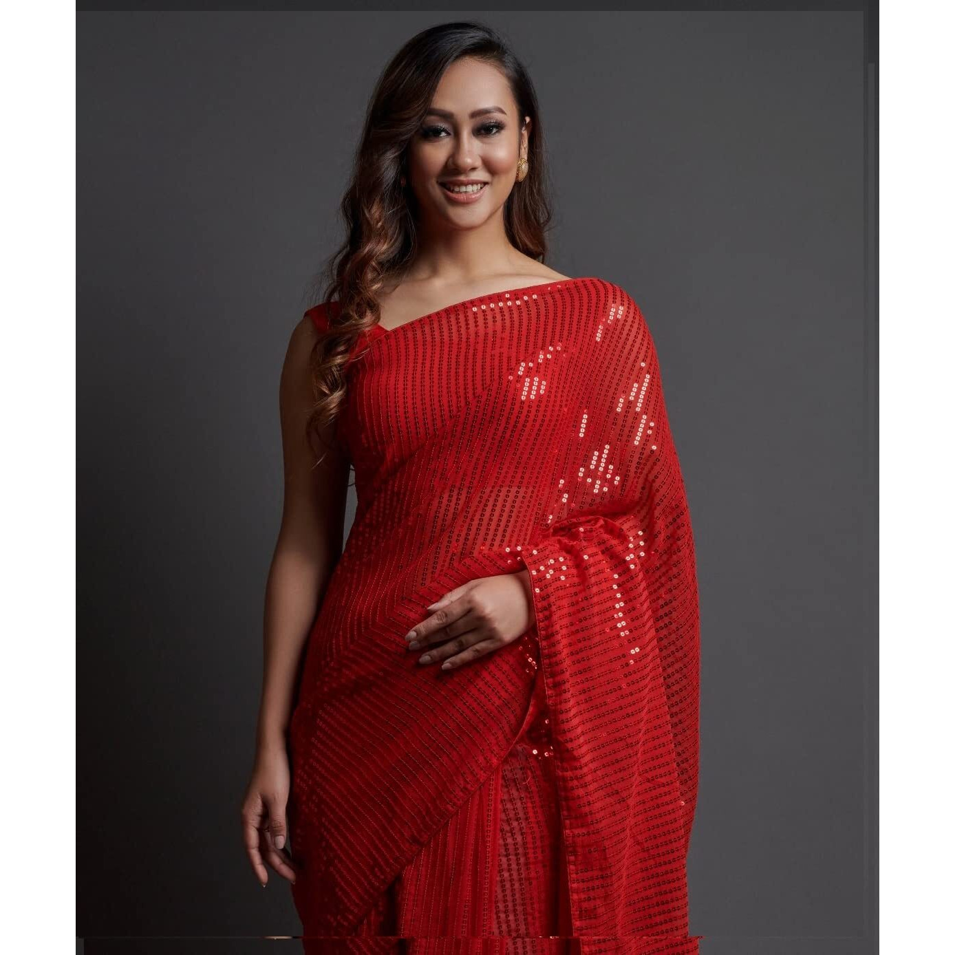 Regolith Designer Sarees women georgette sequence sarees for women with fancy saree blouse piece