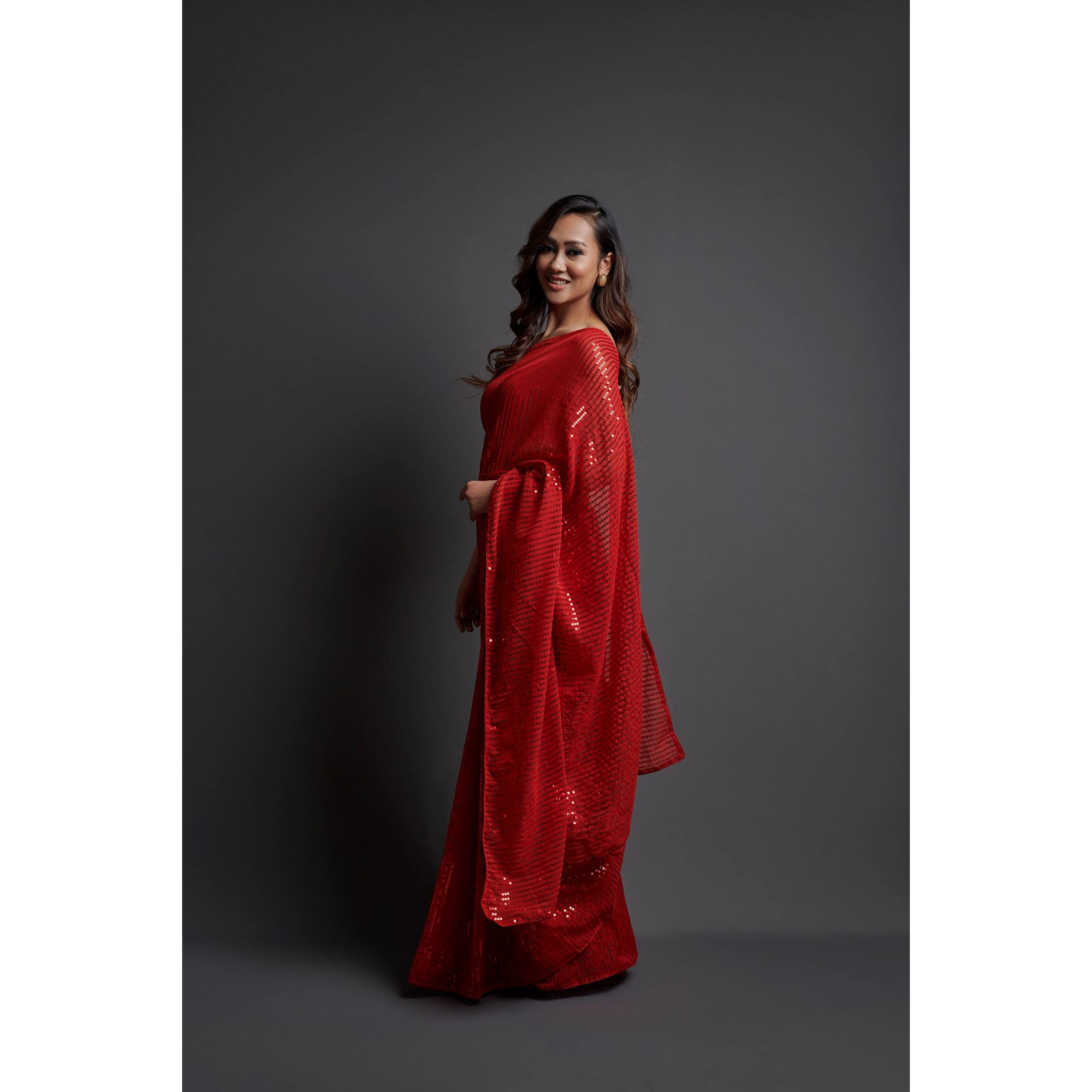 Regolith Designer Sarees women georgette sequence sarees for women with fancy saree blouse piece