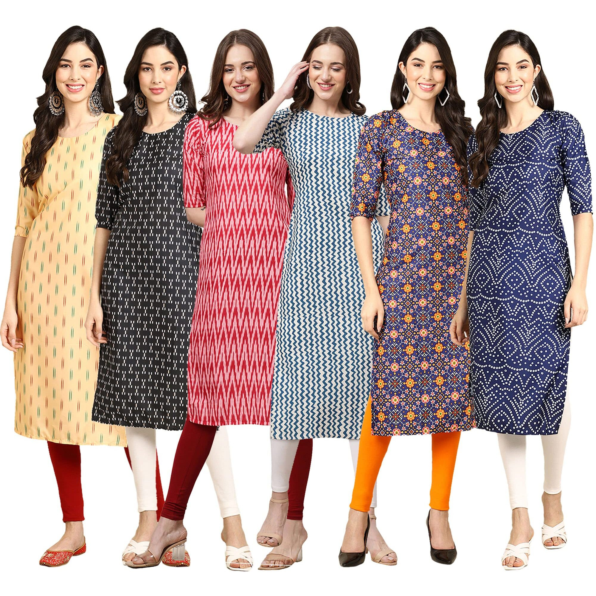 Pinkmint Women's Crepe Digital Print Straight Kurta Pack of 6 [CR-360-366-328-331-369-366-XXL]