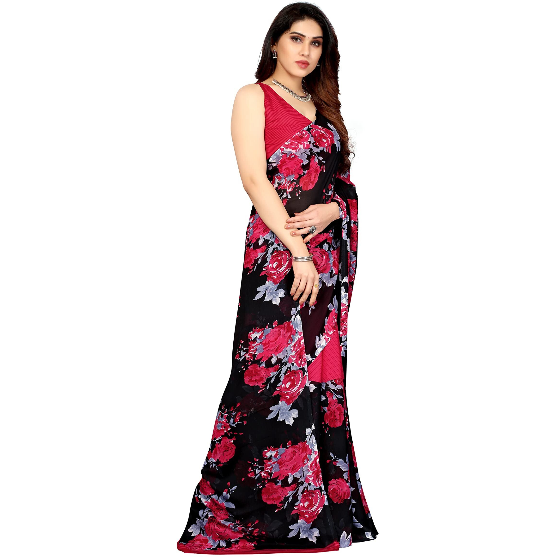Yashika Womens Printed Georgette Saree With Blouse Piece(ZEEL PINK_Free Size)