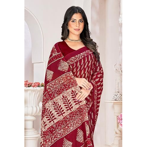 Tamaira Fashion Women's Plain Cotton Saree (2499_Maroon