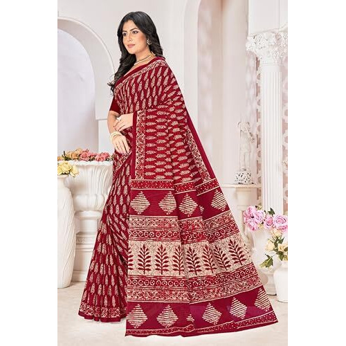 Tamaira Fashion Women's Plain Cotton Saree (2499_Maroon