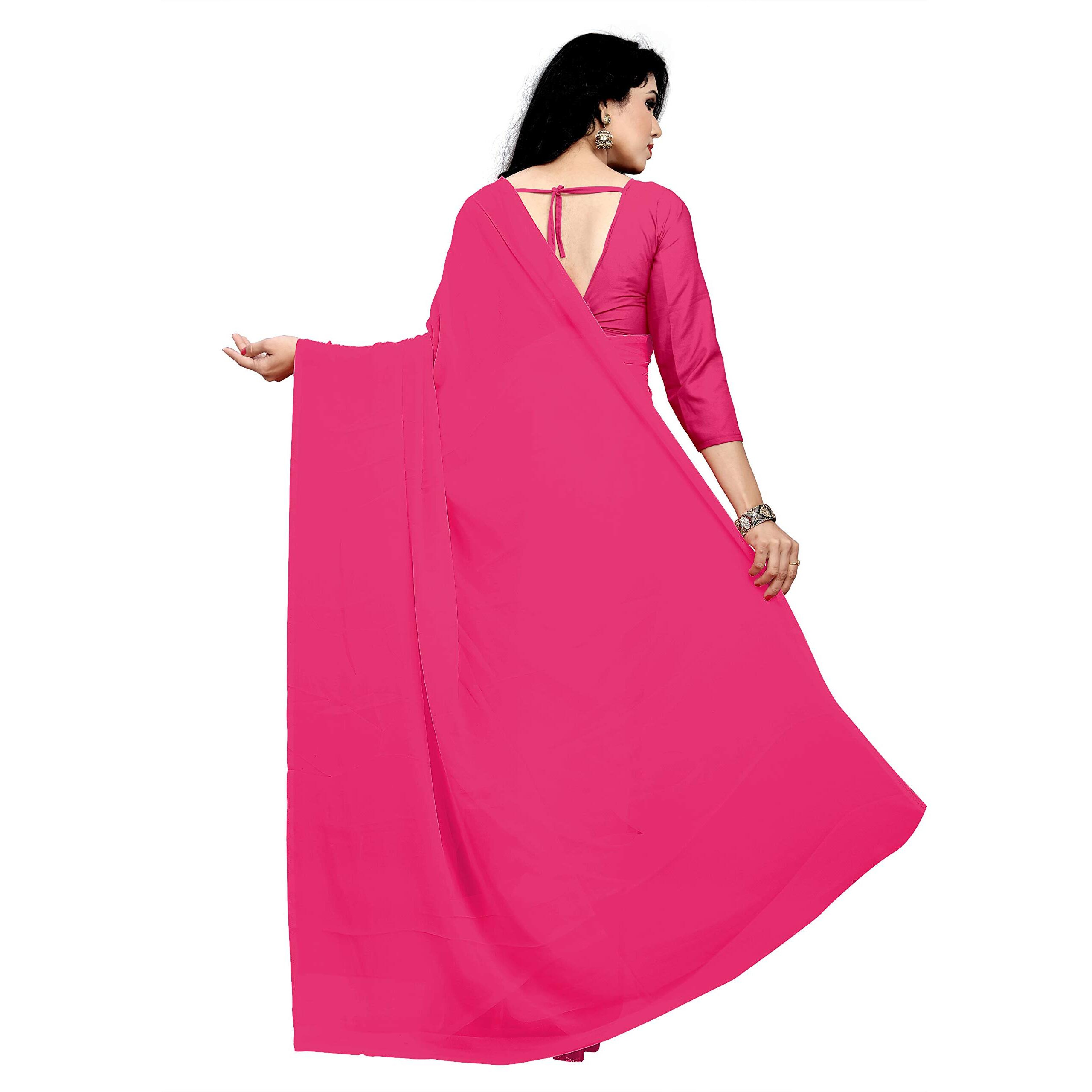 StyleScope Women's Georgette Plain Saree With Georgette Plain Unstitched Blouse Piece.(Dark Pink)