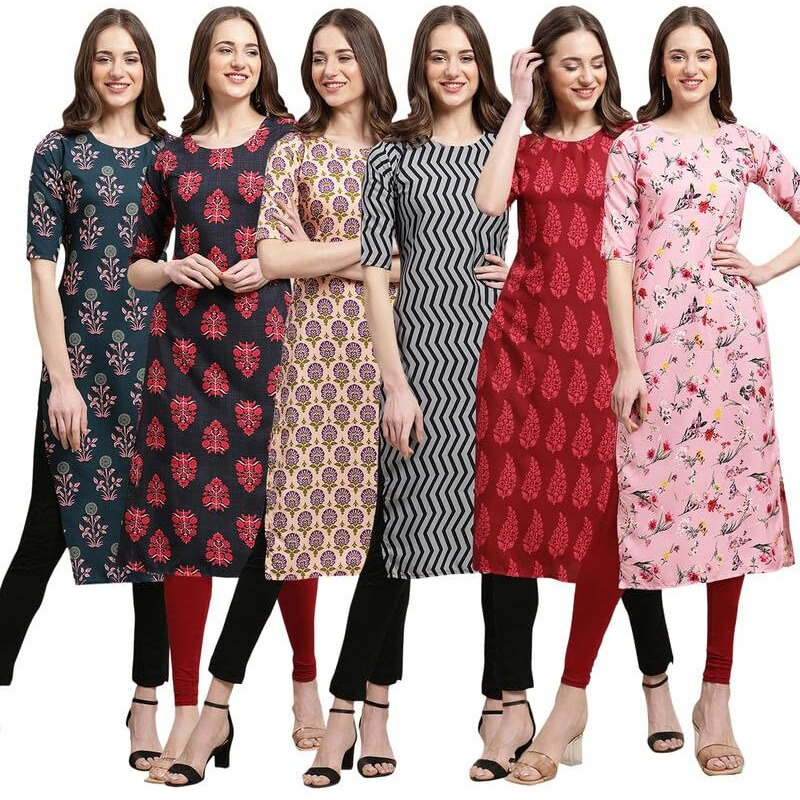 Pinkmint Printed Kurti for Women's ll Straight Kurtis for Women's ll Stylished Kurti (Pack of 6)