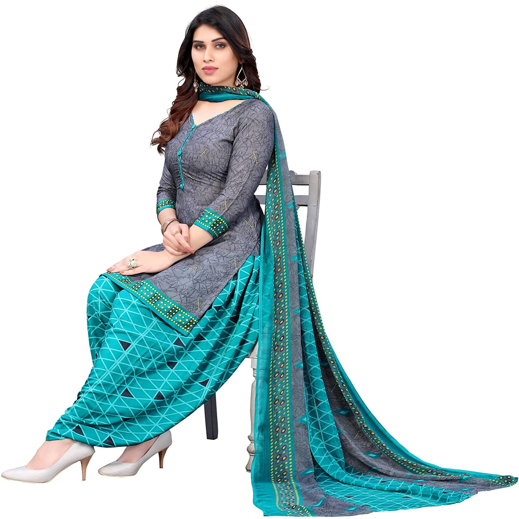 Yashika Women's French Crepe Printed Unstiched Dress Material(RUTUJA GREY)
