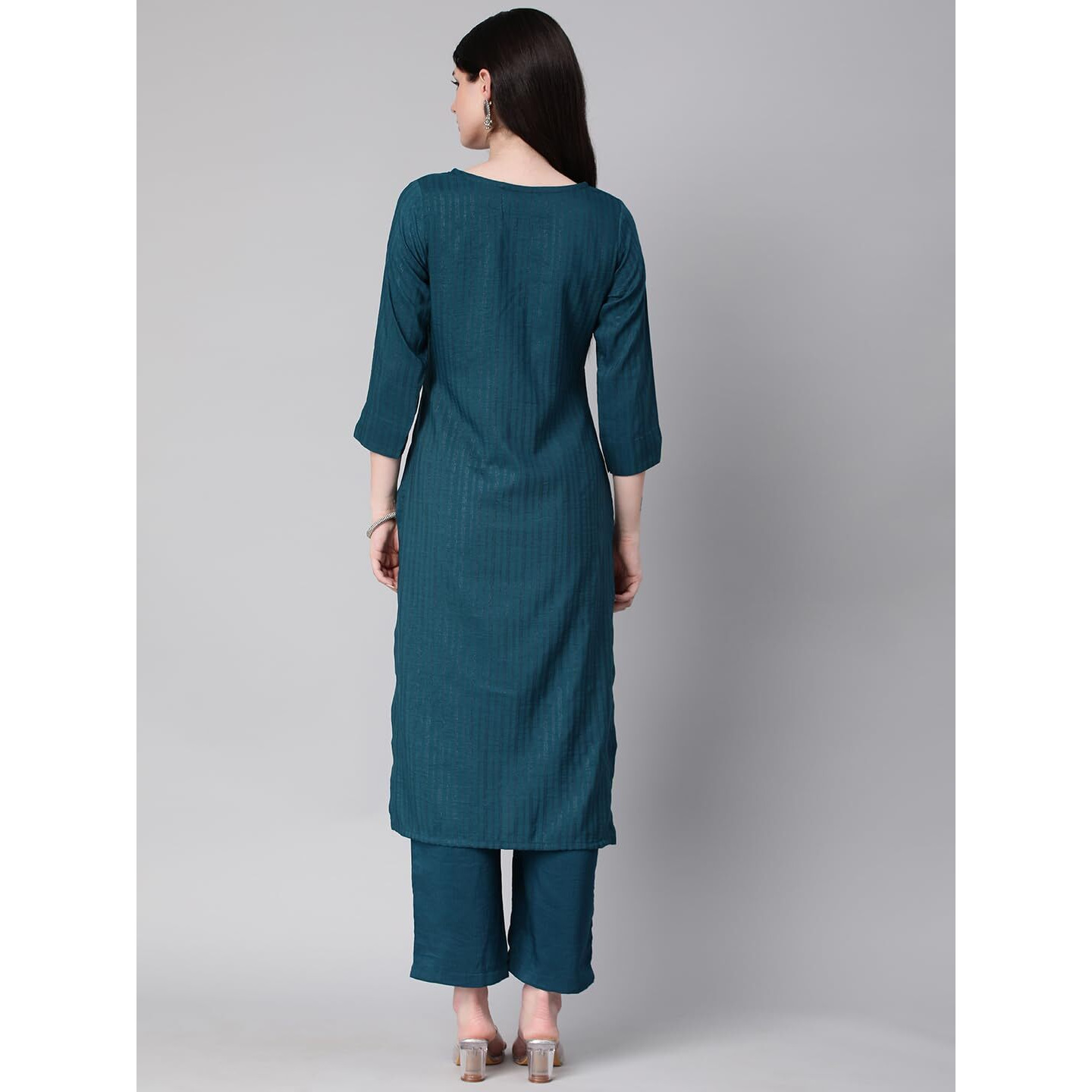 Hritika Self Design Viscose Rayon Teal Kurta & Trousers Set_(HRKB0048TEAL_M)