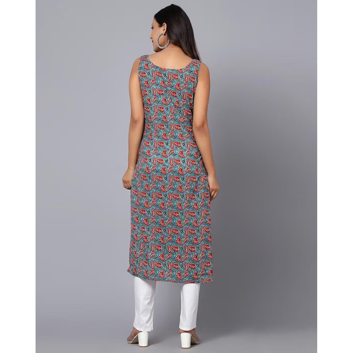 PATLANI Women's Cotton BLENED Sleeveless Printed Full Stitched Kurti.(k-199) Grey