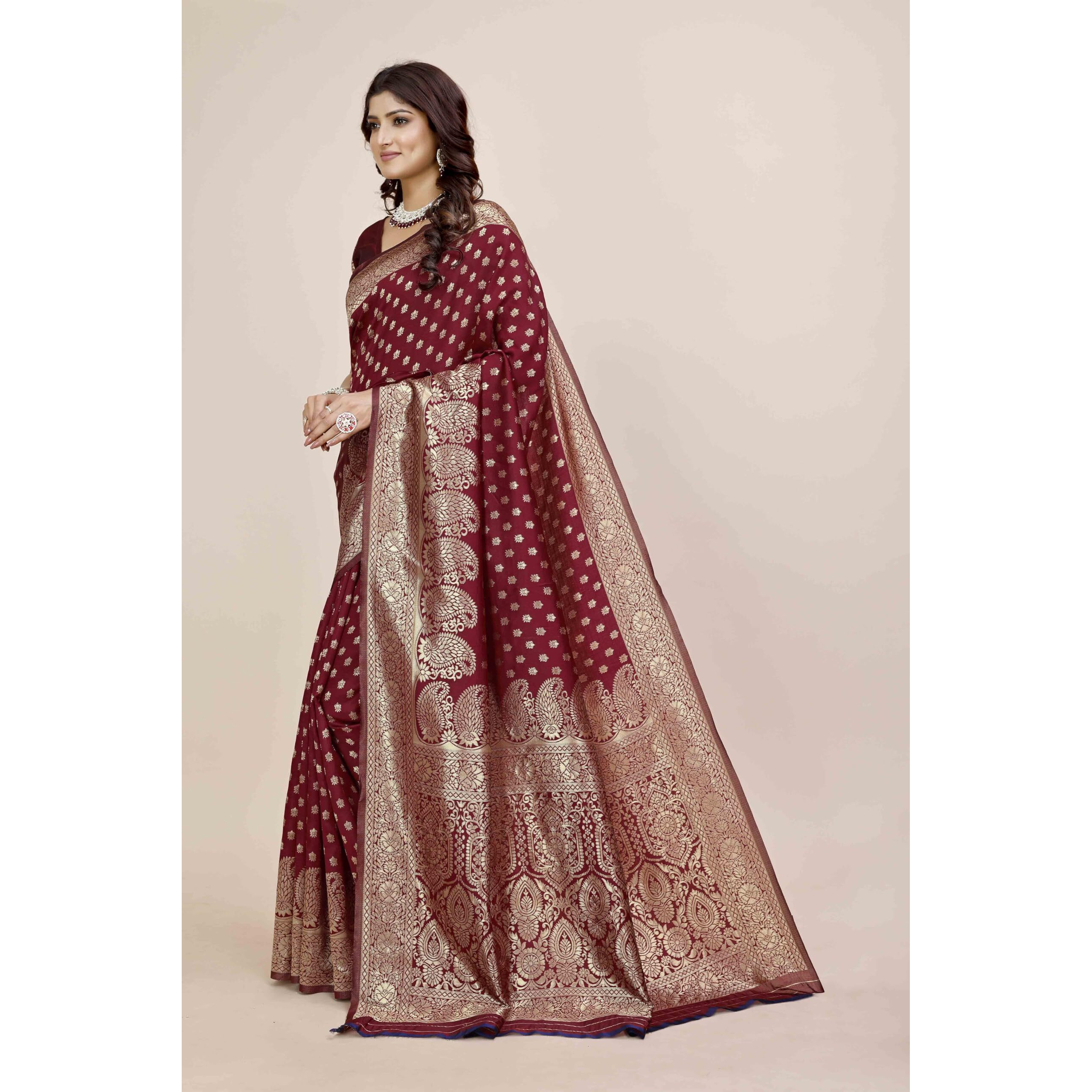 Shasmi Women's Banarasi Saree Pure Kanjivaram Silk Saree Soft new ladies 2025 Design Wear Pattu Sarees Latest Party Sari collections With Blouse Piece for Wedding sadi (PARI-215 MAROON)