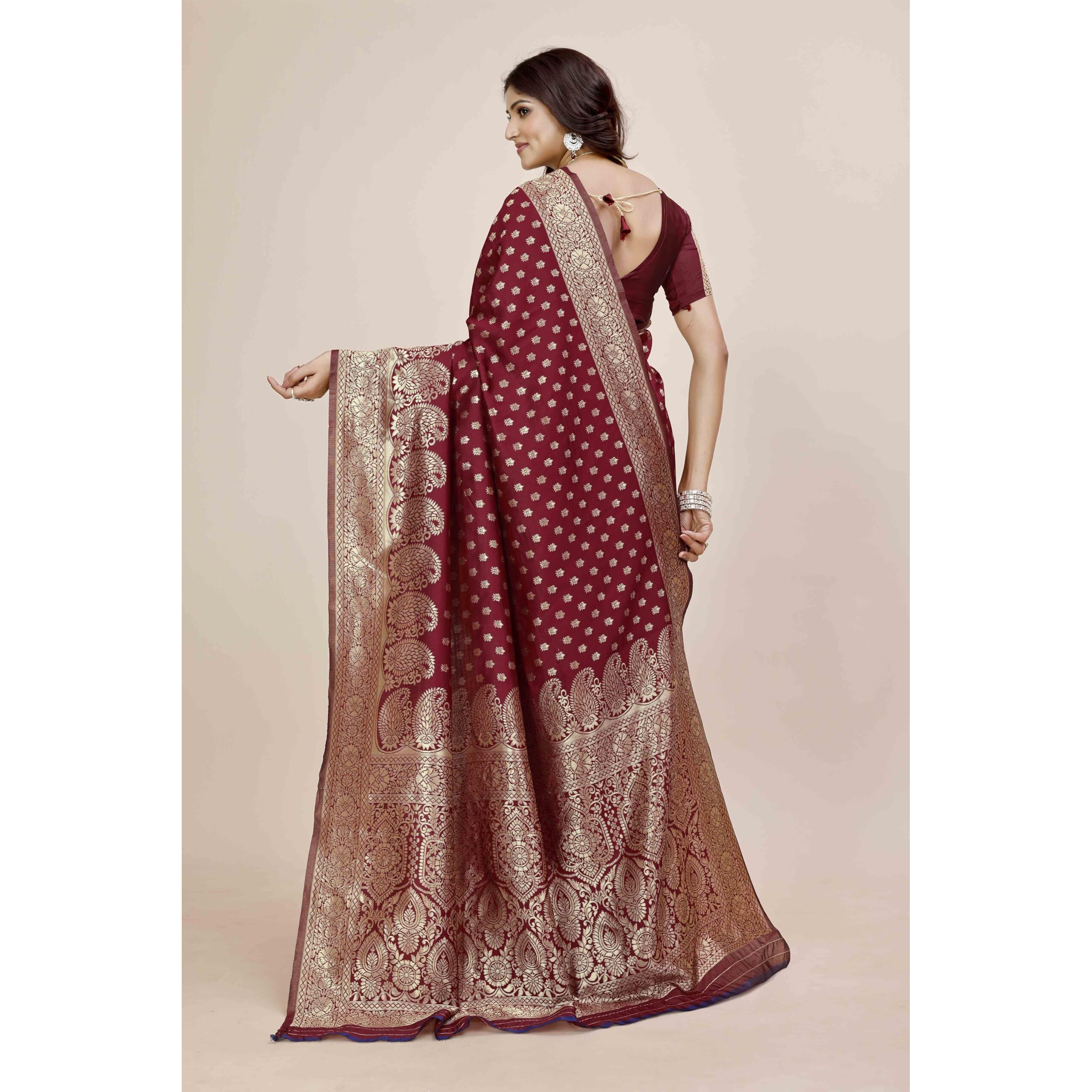 Shasmi Women's Banarasi Saree Pure Kanjivaram Silk Saree Soft new ladies 2025 Design Wear Pattu Sarees Latest Party Sari collections With Blouse Piece for Wedding sadi (PARI-215 MAROON)