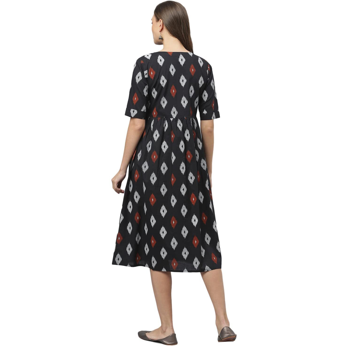 Stylum Women's Ikat Print Cotton Flared Kurta (CAIROBLACK38_Black, M)