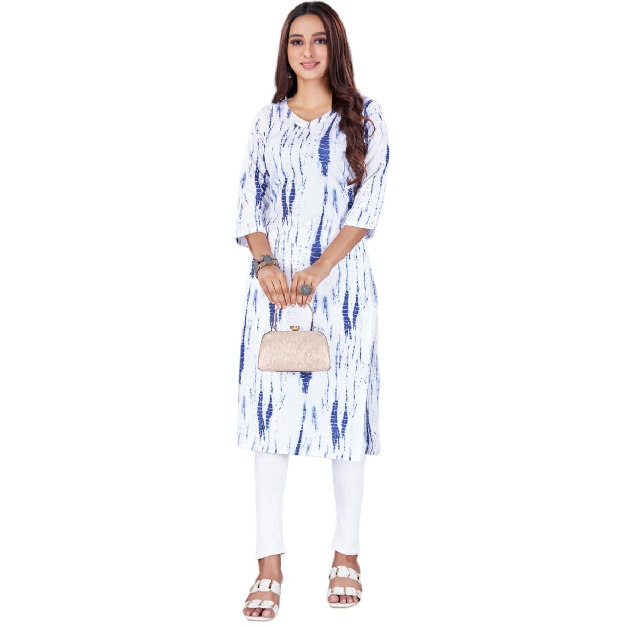 Bollyclues Women's Printed Crepe Straight Printed Kurti(BC-TE) Blue