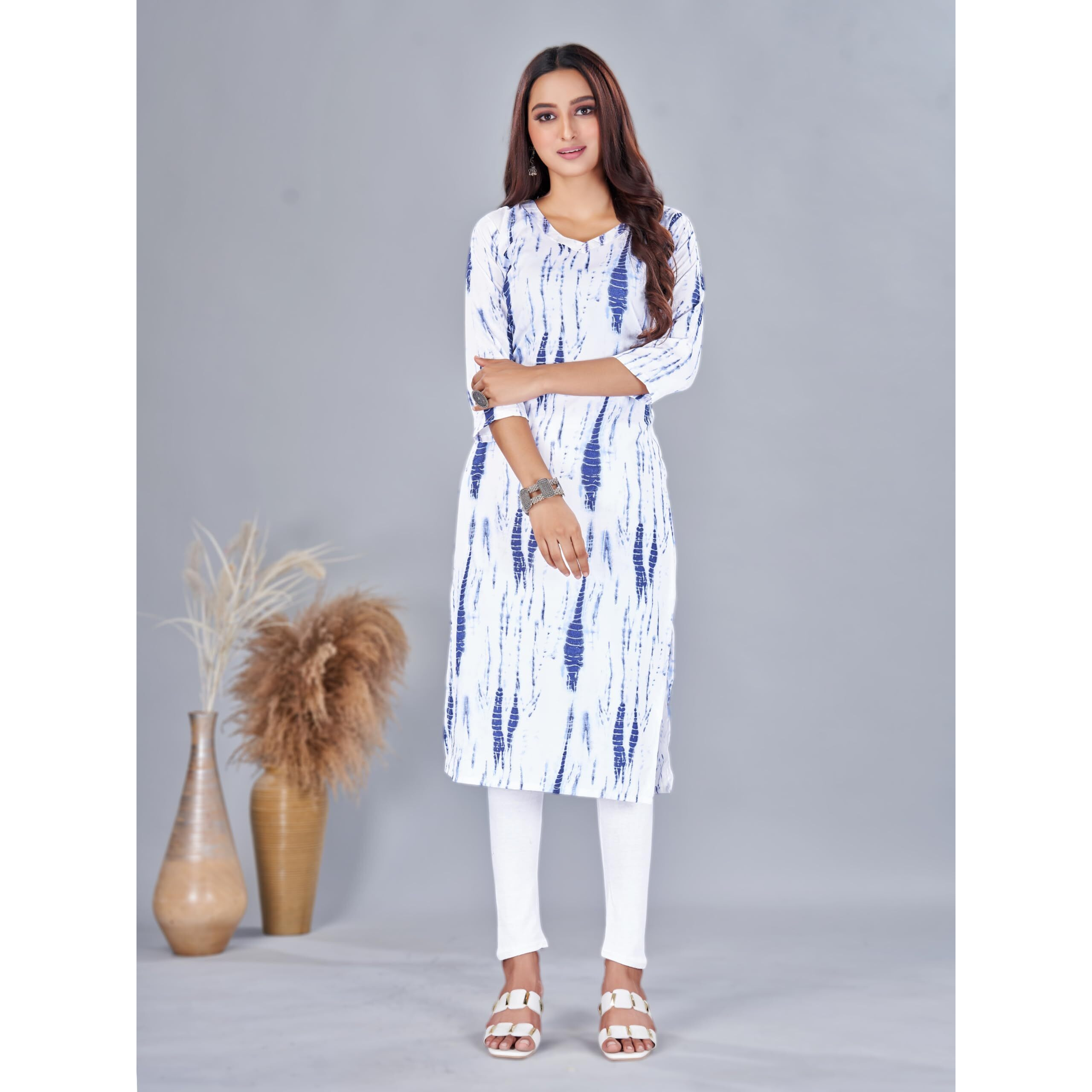 Bollyclues Women's Printed Crepe Straight Printed Kurti(BC-TE) Blue
