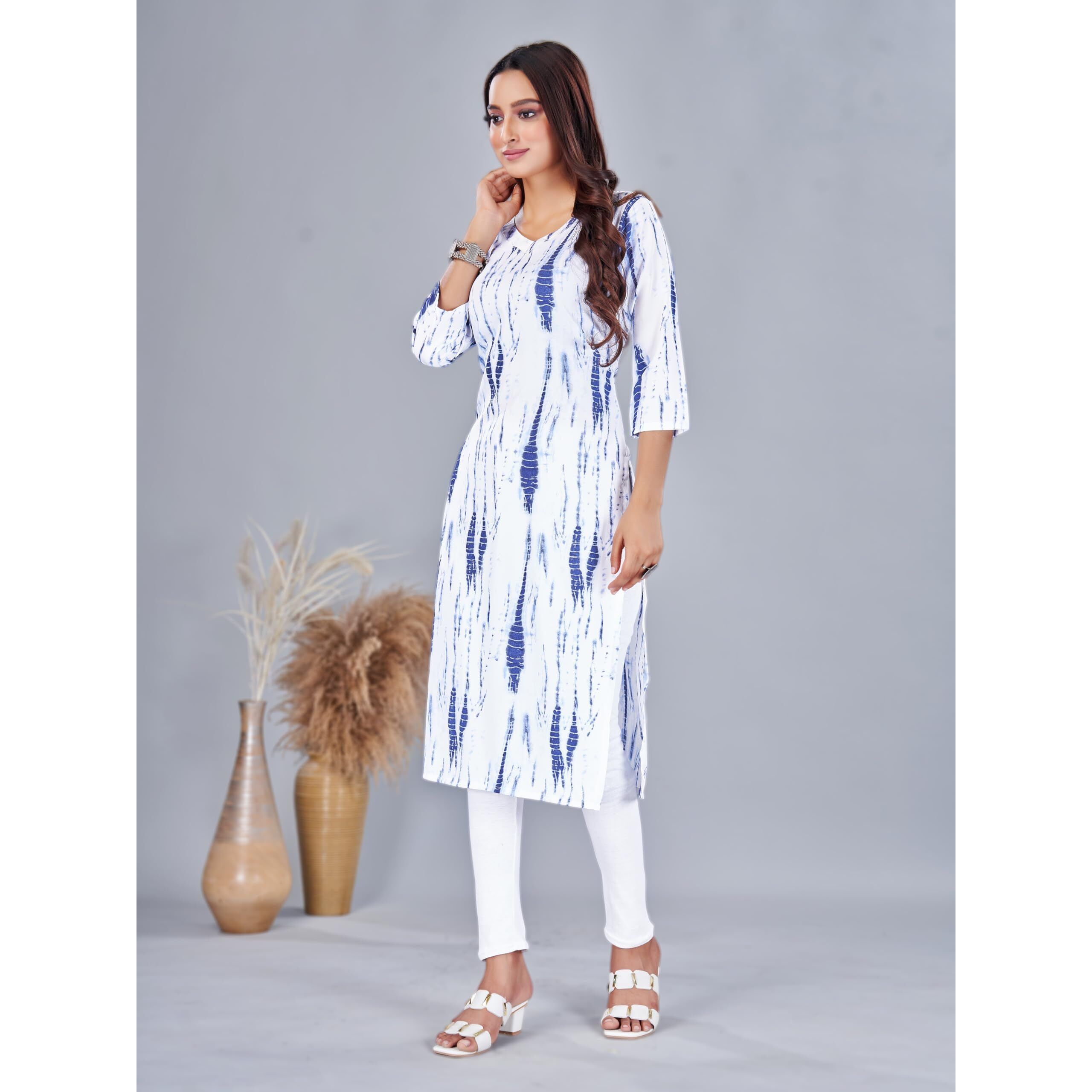 Bollyclues Women's Printed Crepe Straight Printed Kurti(BC-TE) Blue