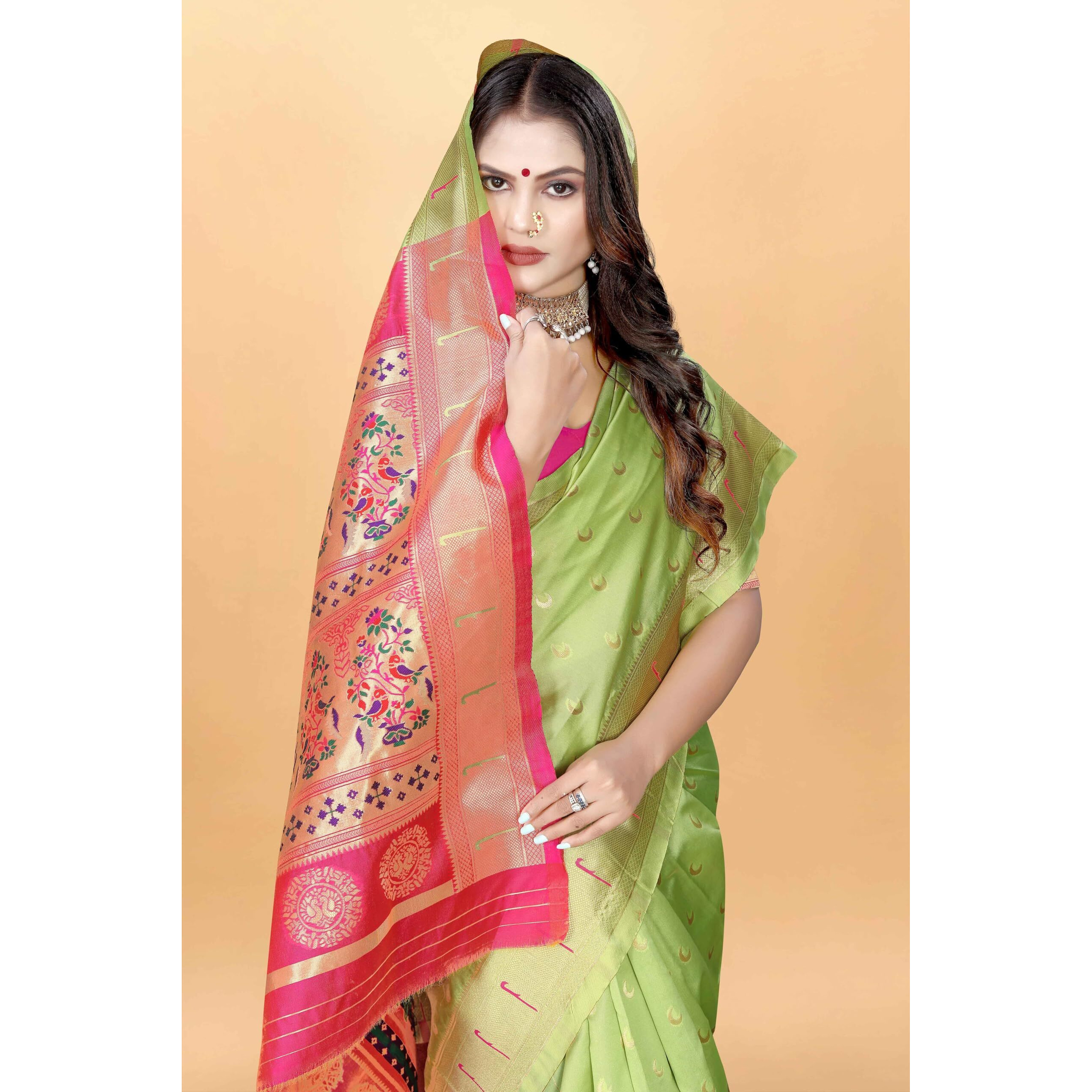 Sugathari Women's Banarasi Saree Pure Paithani Kanjivaram Silk Soft new ladies 2024 Design Wear Pattu Sarees Latest Cotton Party Sari collections With Blouse Piece for Wedding sadi (PARI-206 PISTA)