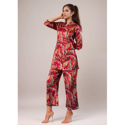 SHIENZY Women's Cotton Blend Regular Top and Bottom Set (1591SHZ_Red