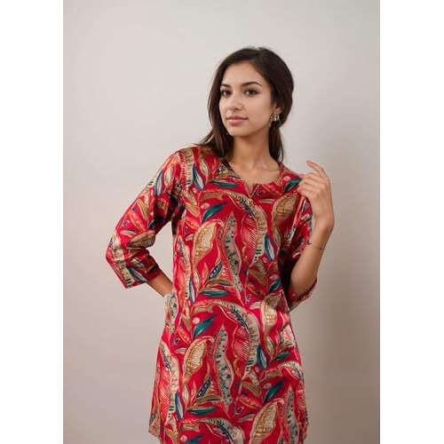 SHIENZY Women's Cotton Blend Regular Top and Bottom Set (1591SHZ_Red