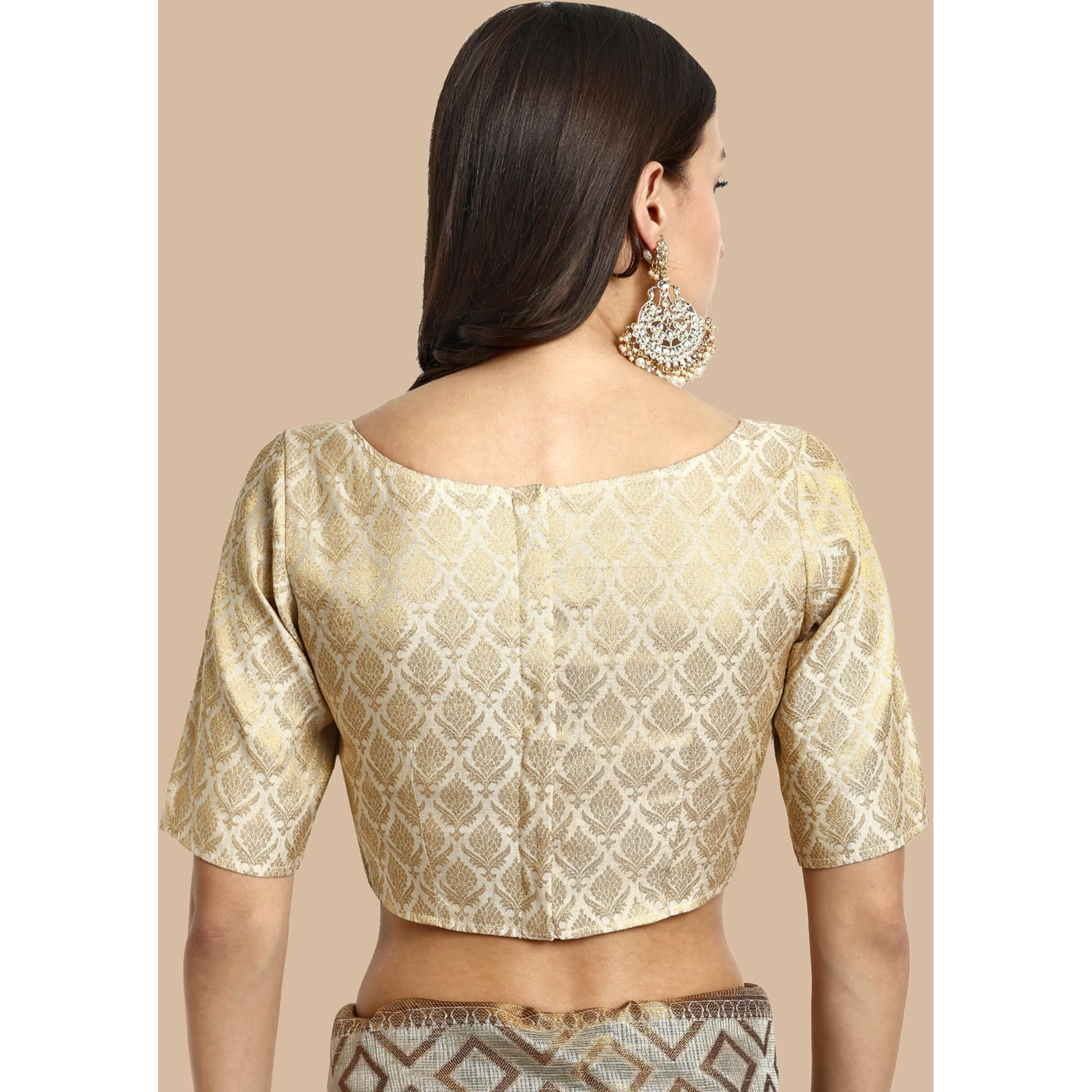 Vardha Women's Readymade Brocade Elbow Sleeves Saree Blouse (BL20_42)