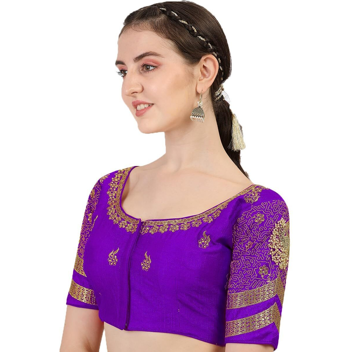 Pujia Mills Blouse Readymade Stylish Design Half Sleeve Purple Blouse Readymade maggam Work Blouse Saree Blouse Readymade Blouse maggam Work Designs pattu aari Work Blouse for Wedding