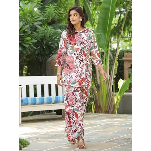 GRECIILOOKS Rayon Printed Classic Women Co-ord Set (GL-W2164&TR1130_Red