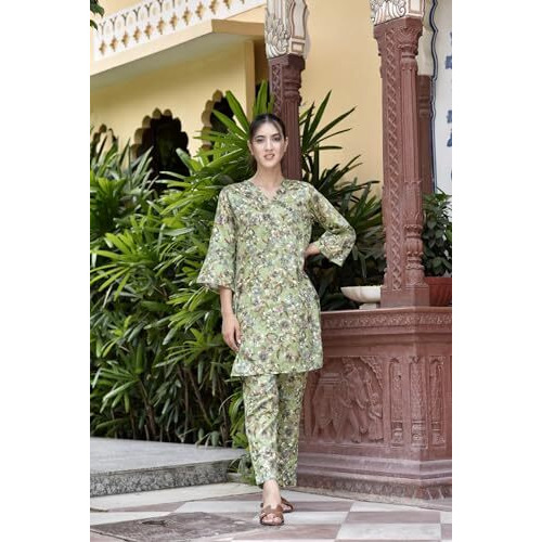 FABNEX kurta set for women | Women Kurta | Women Kurta Sets Kurtis | Women Kurta Pant Set | Women Kurta Pant Set Women Kurti Set with Pant (K-30-34) (L, Pista)