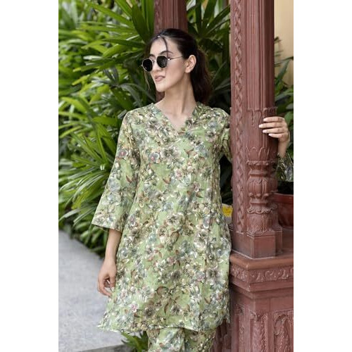 FABNEX kurta set for women | Women Kurta | Women Kurta Sets Kurtis | Women Kurta Pant Set | Women Kurta Pant Set Women Kurti Set with Pant (K-30-34) (L, Pista)