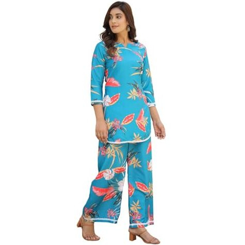 GRECIILOOKS Rayon Printed Classic Women Co-ord Set (GL-W2164&TR1130_Blue