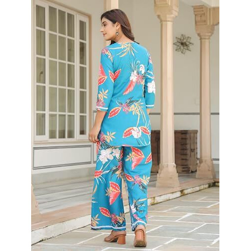 GRECIILOOKS Rayon Printed Classic Women Co-ord Set (GL-W2164&TR1130_Blue