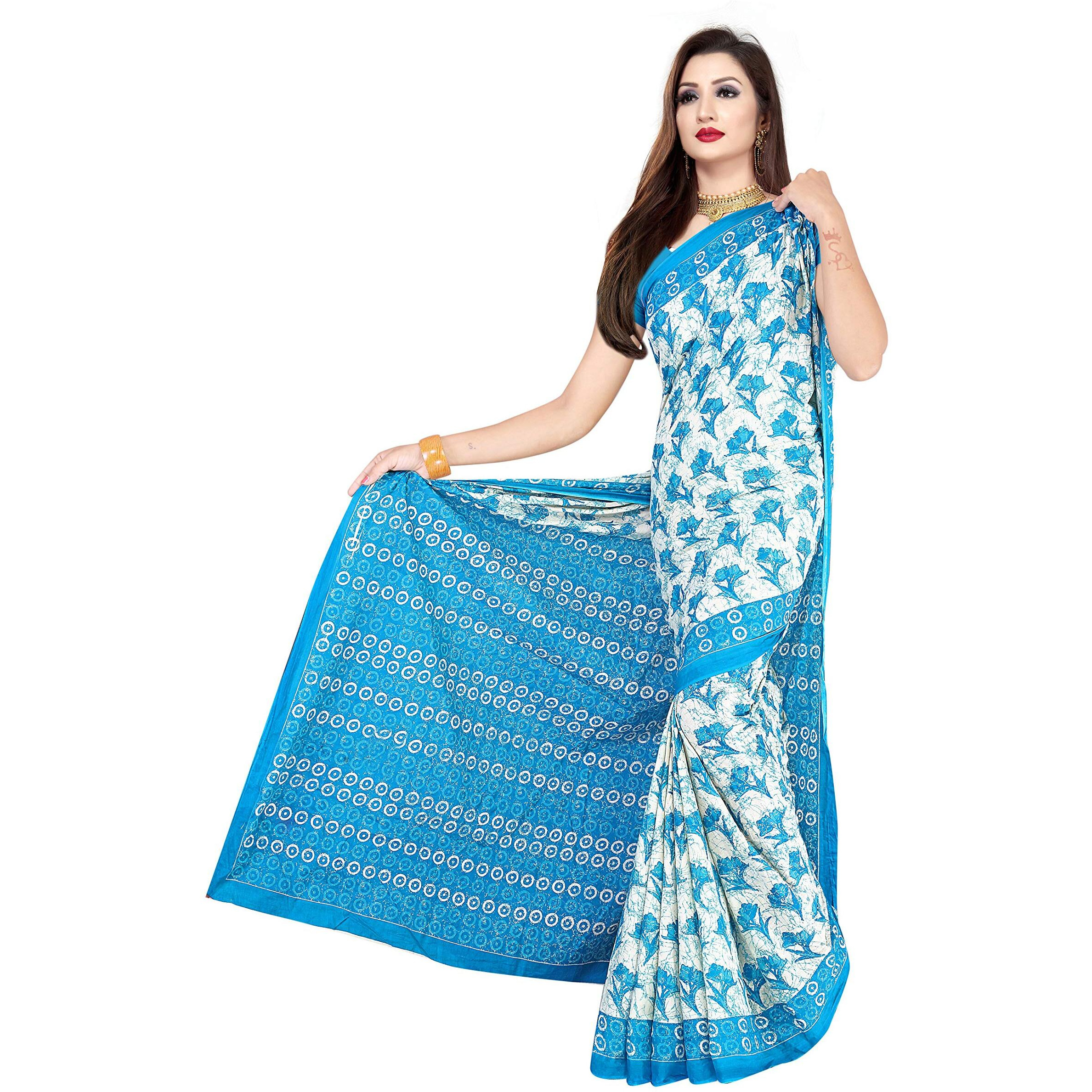 TAMAIRA FASHION Women's pure cotton saree without blouse piece (1338_Turquoise_Malmal)