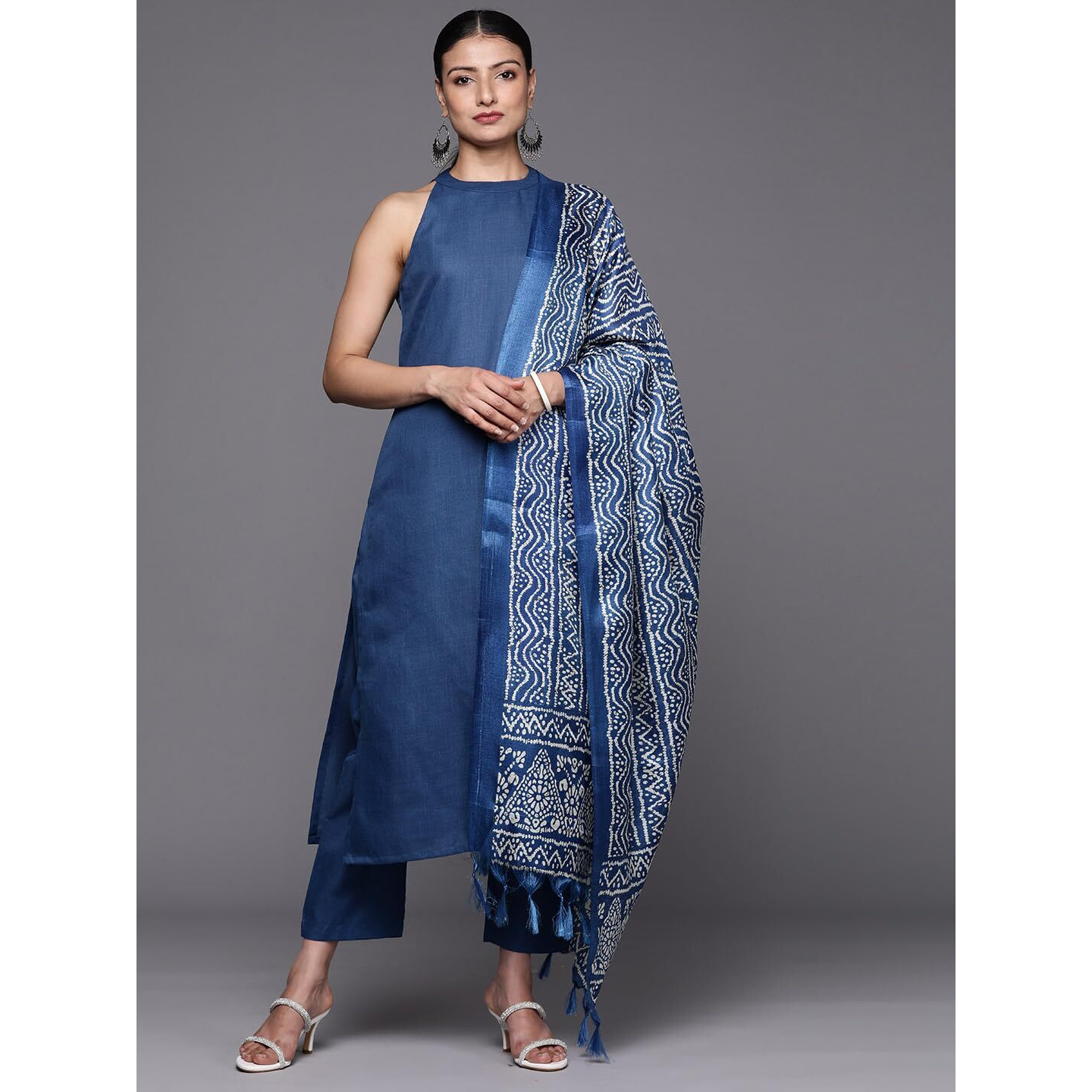 Varanga Women Blue Solid Kurta Set with Printed Dupatta  Comfortable & Stylish, Party Wear for Women, Casual & Festive Wear, Kurta Sets Women, Ladies Kurta Set with Dupatta (Medium)