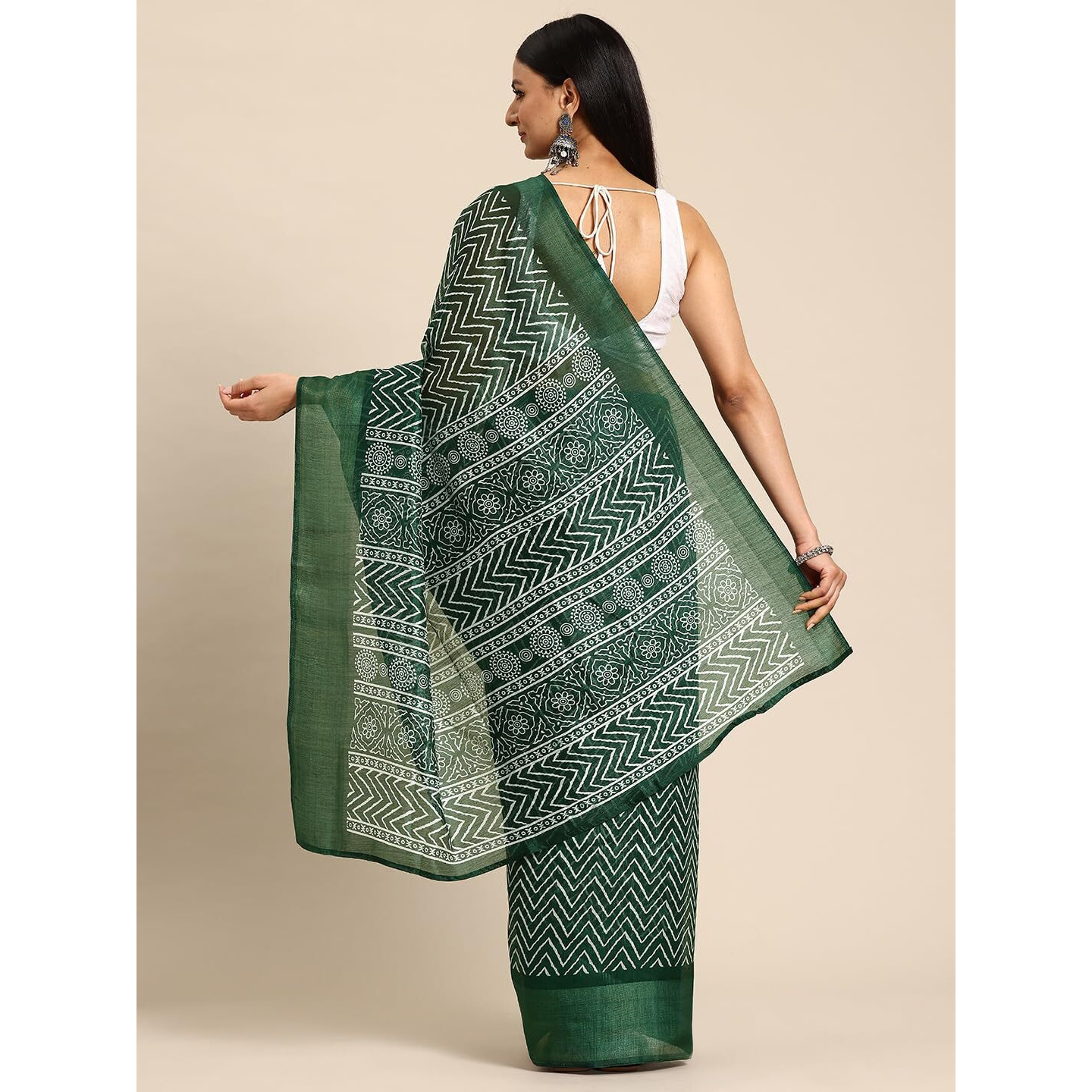 Shiv Textiles Poly Cotton Leheriya Floral Print Saree For Women With Unstitched Blouse (ST-9660-GREEN)
