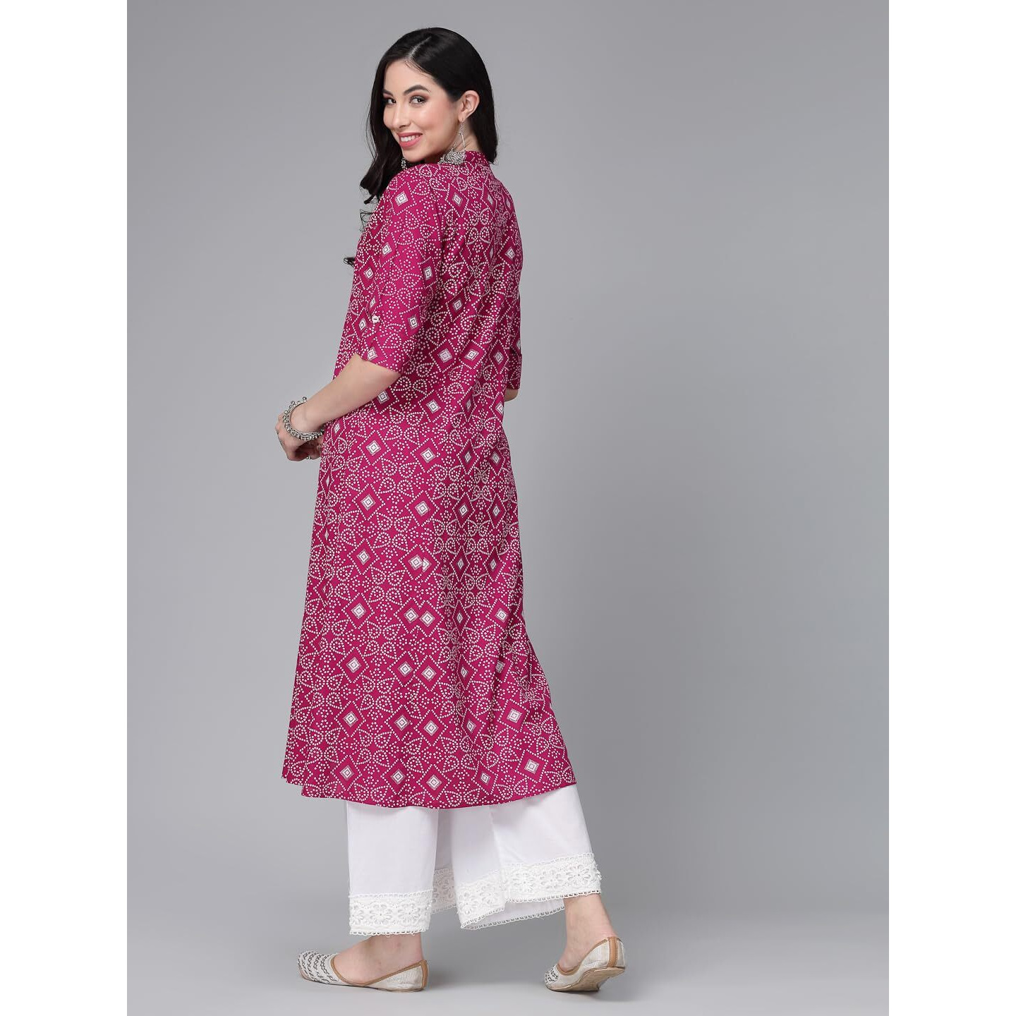 Stylum Women's Printed Rayon A-Line Kurta (SKODAGEM40_Magenta, L)